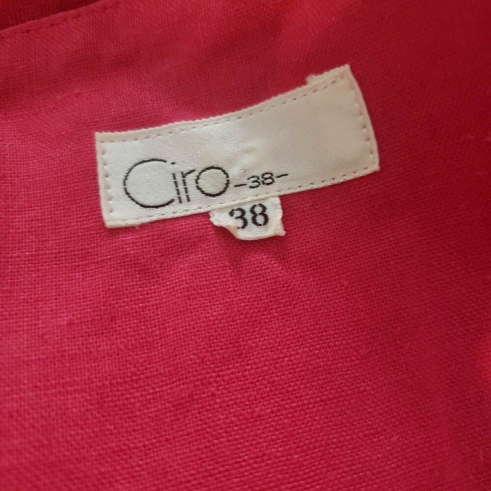 Vintage Ciro Pink Linen Dress Puff Sleeve Back Buttons Architectural 90s XS 2 - Picture 9 of 15